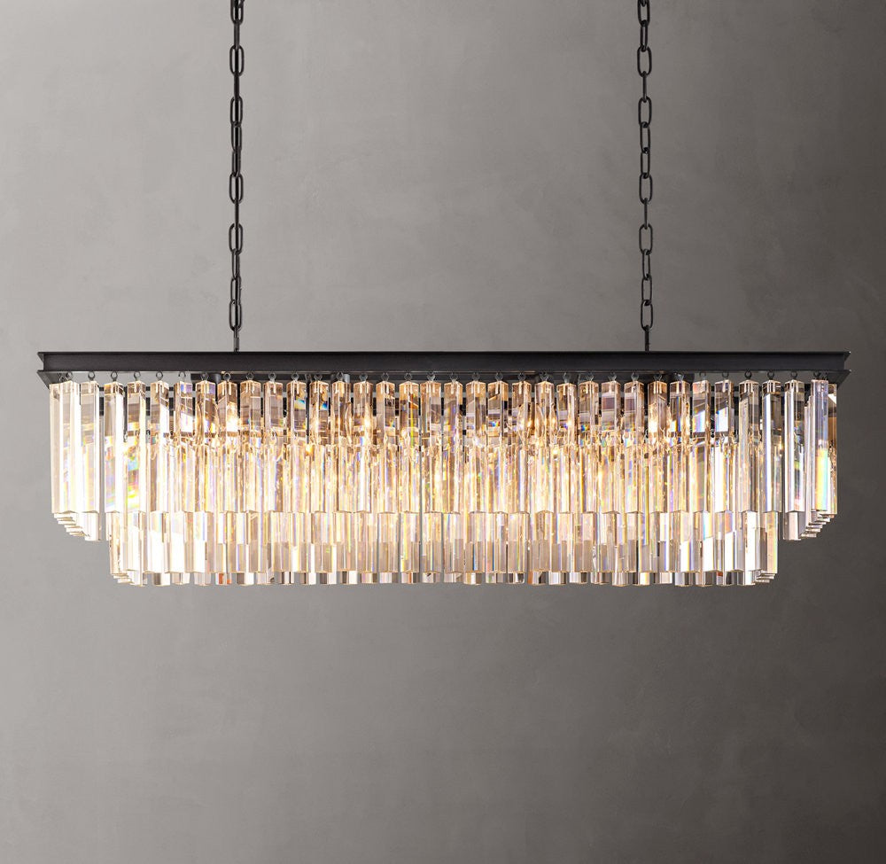 1920s Odeon Rectangular Crystal Chandelier