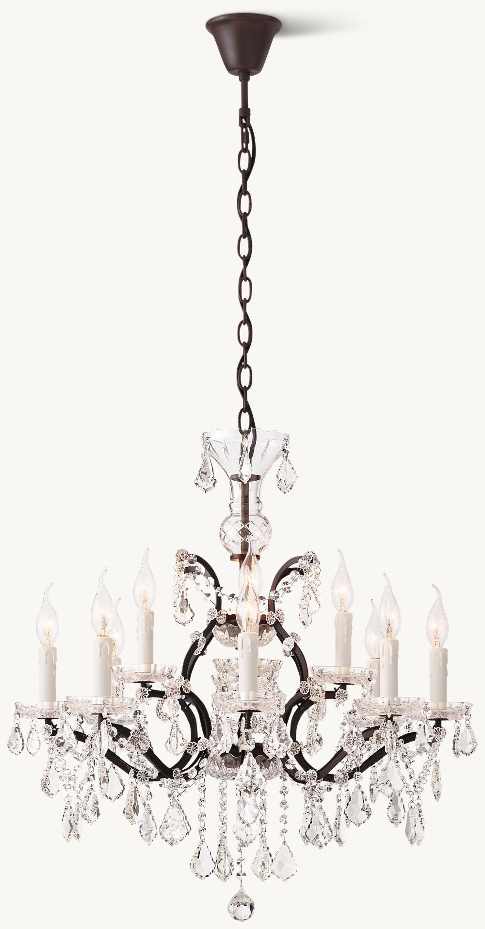 19th Century Rococo Iron and Crystal Chandelier