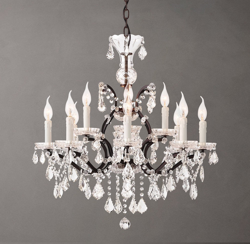 19th Century Rococo Iron and Crystal Chandelier
