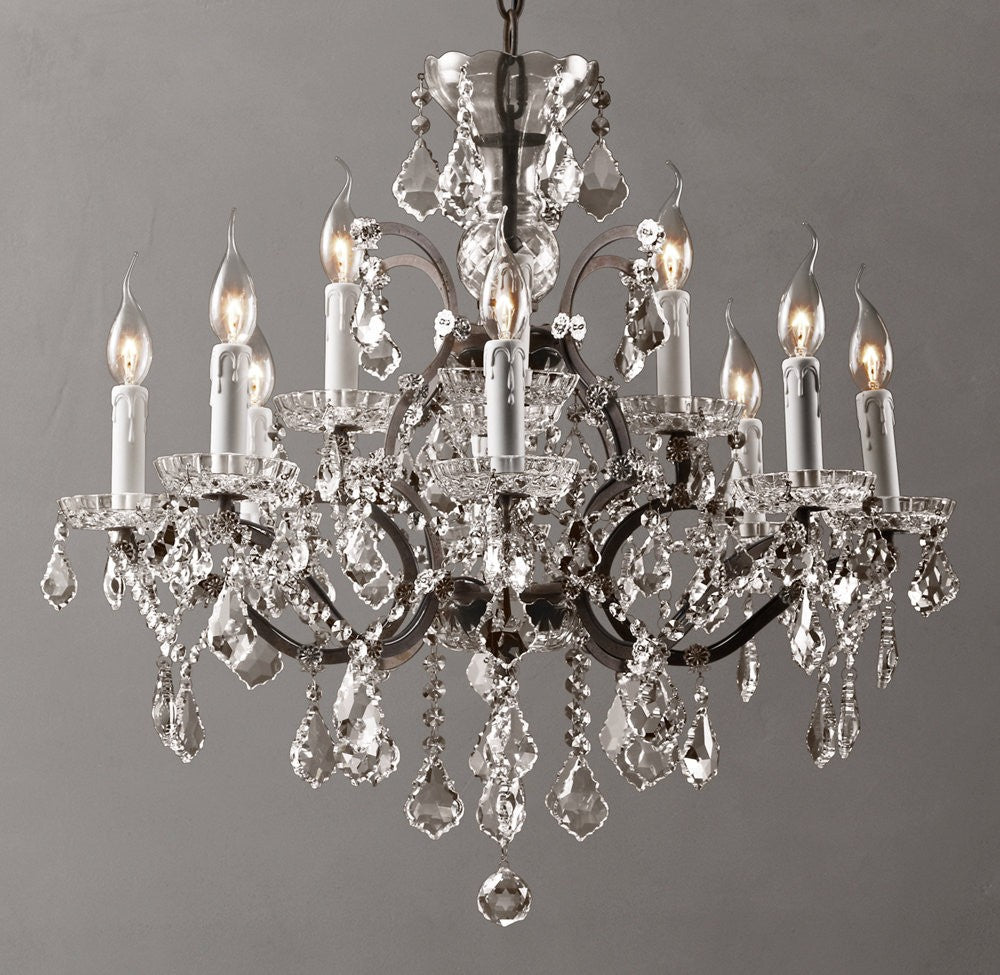 19th Century Rococo Iron and Crystal Chandelier