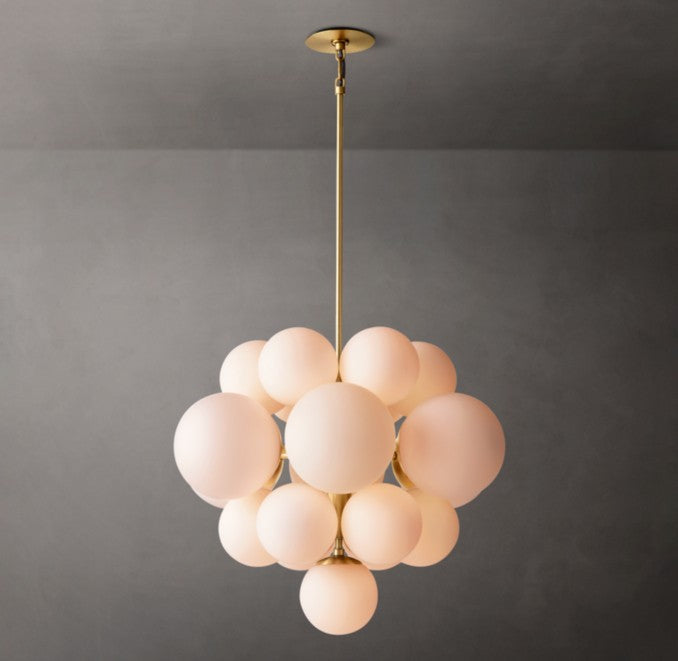 Cirque Brass Cluster Chandelier with Opal Glass