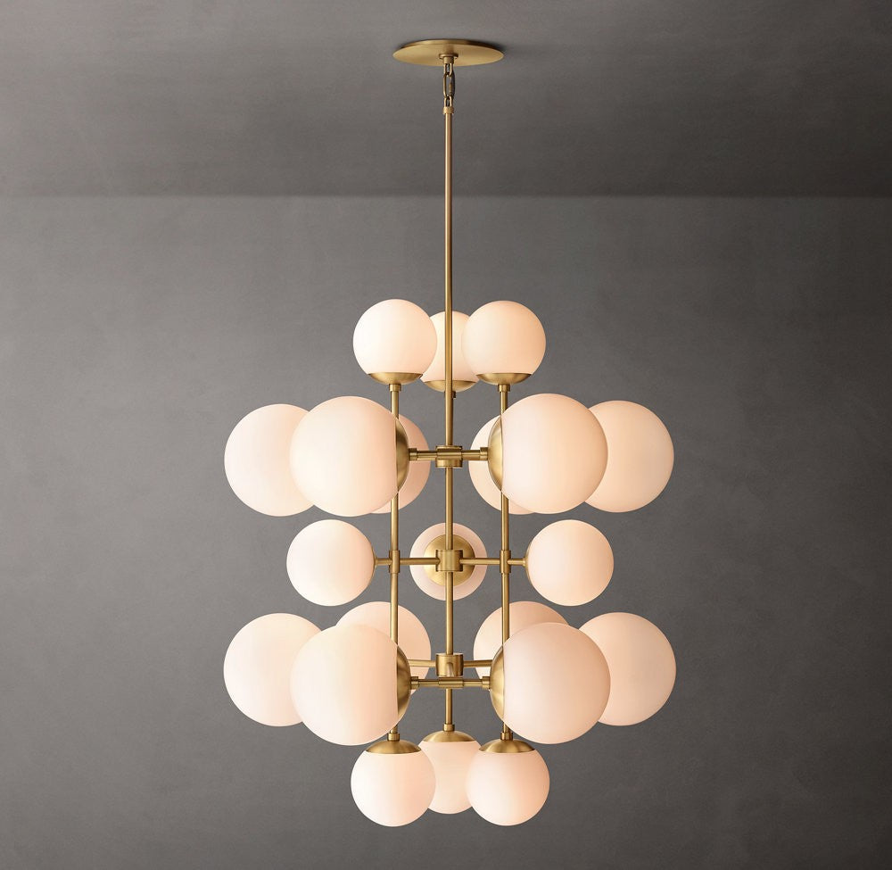 Cirque Tall Brass and Opal Glass Chandelier