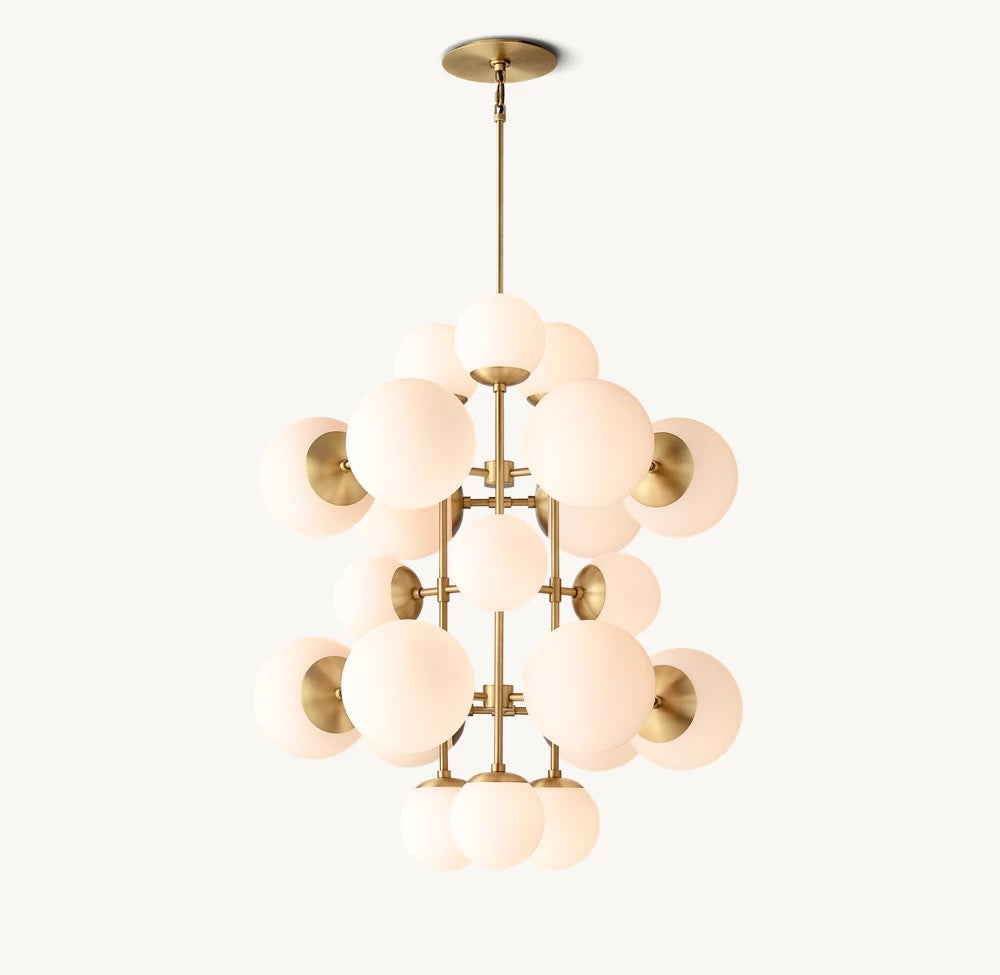 Cirque Tall Brass and Opal Glass Chandelier