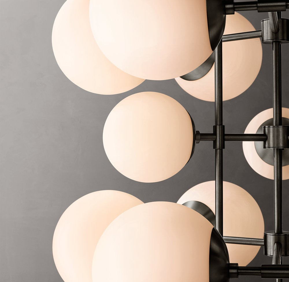 Cirque Tall Brass and Opal Glass Chandelier