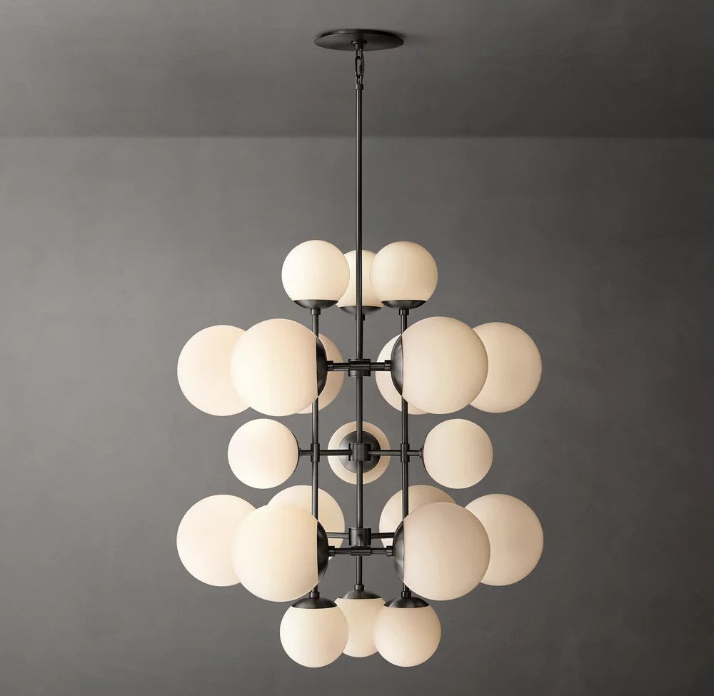 Cirque Tall Brass and Opal Glass Chandelier