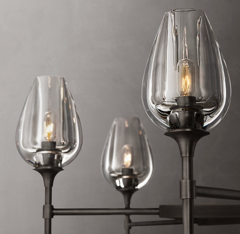 Tulip Round Crystal and Brass Chandelier