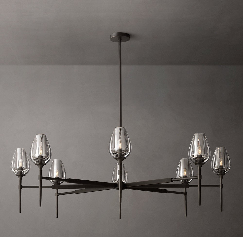 Tulip Round Crystal and Brass Chandelier