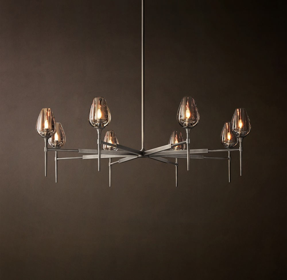 Tulip Round Crystal and Brass Chandelier