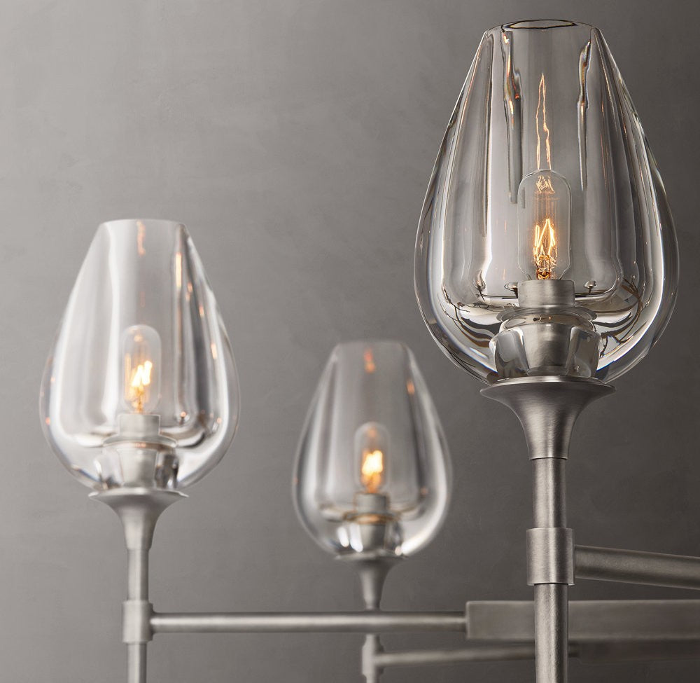 Tulip Round Crystal and Brass Chandelier