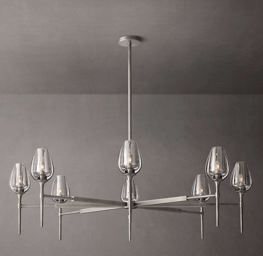 Tulip Round Crystal and Brass Chandelier