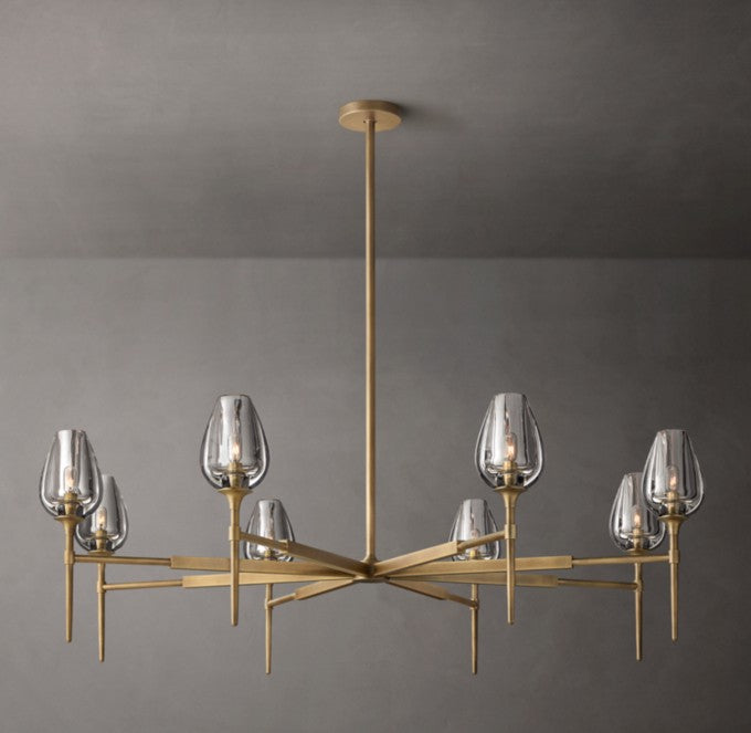 Tulip Round Crystal and Brass Chandelier