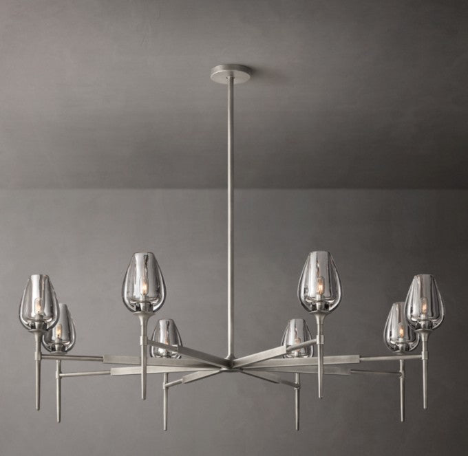 Tulip Round Crystal and Brass Chandelier