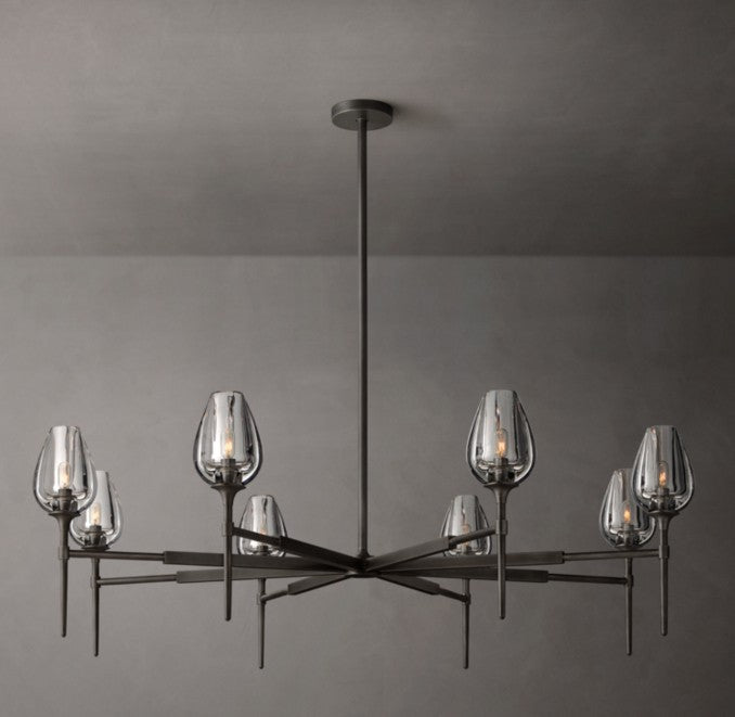 Tulip Round Crystal and Brass Chandelier
