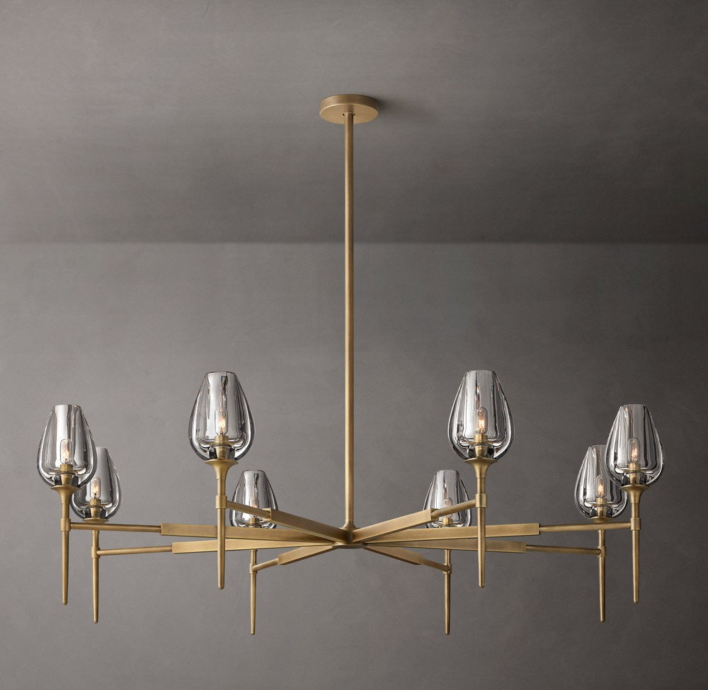 Tulip Round Crystal and Brass Chandelier