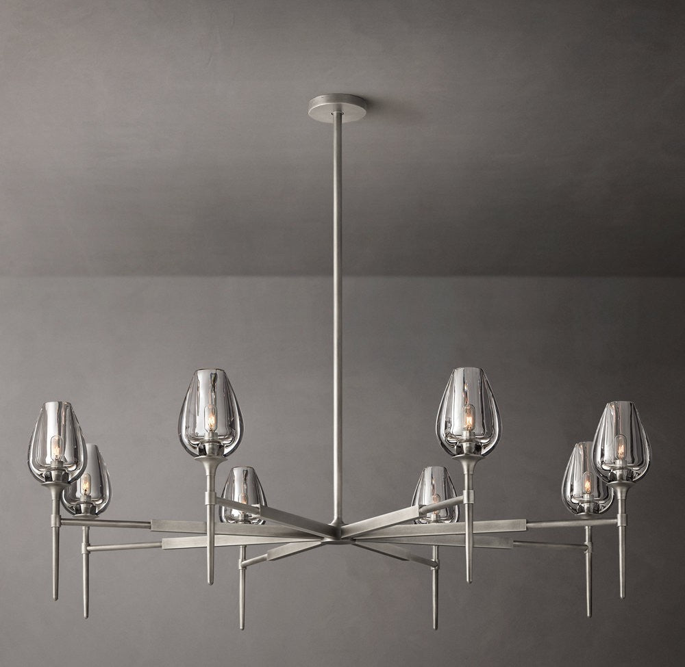 Tulip Round Crystal and Brass Chandelier