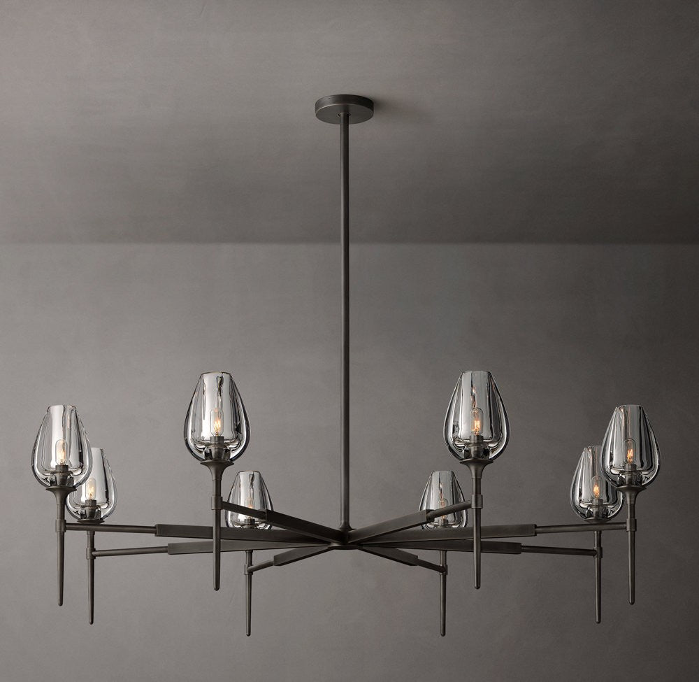 Tulip Round Crystal and Brass Chandelier