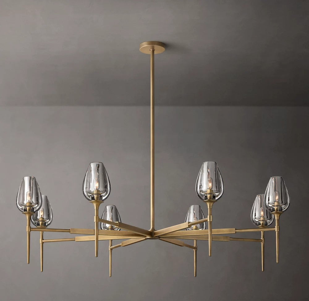 Tulip Round Crystal and Brass Chandelier