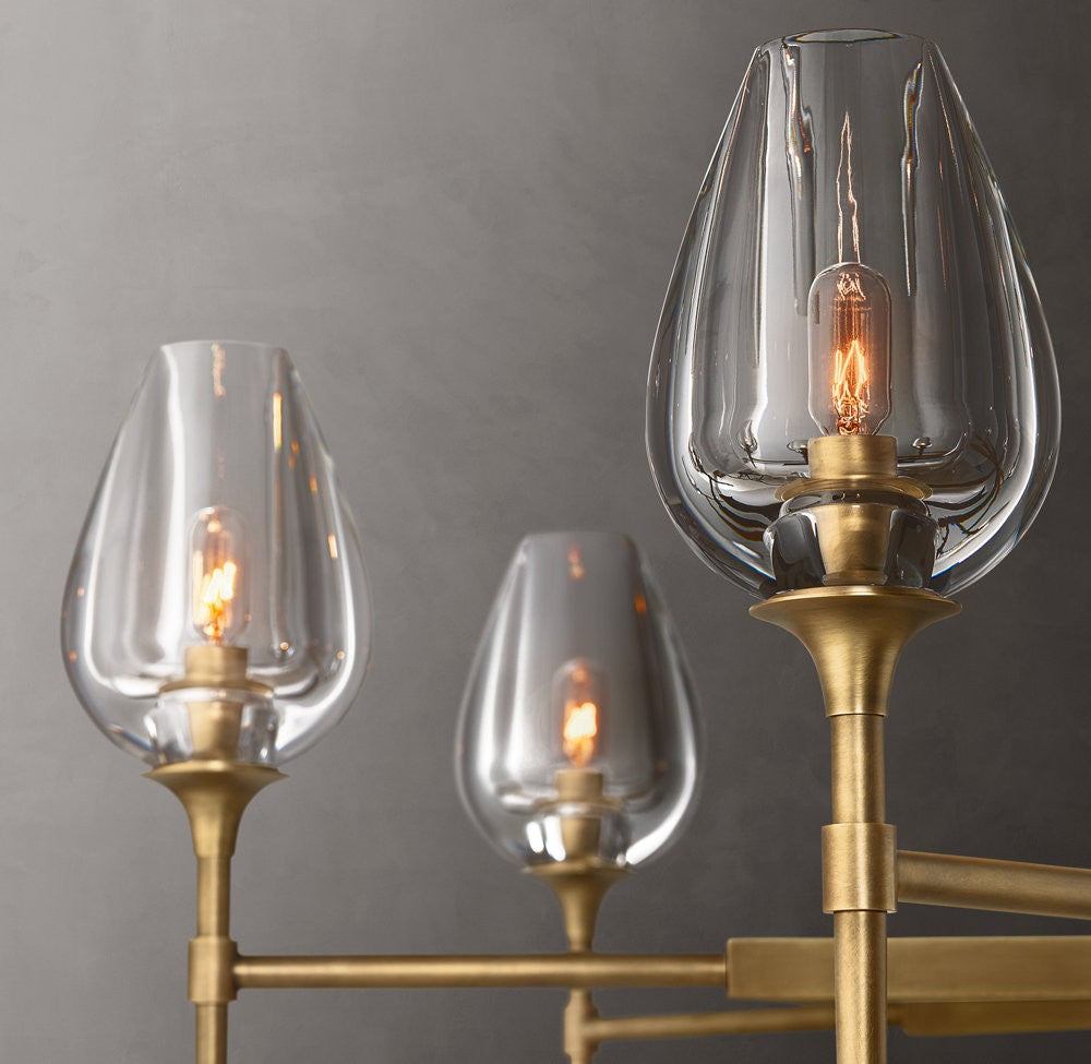 Tulip Round Crystal and Brass Chandelier