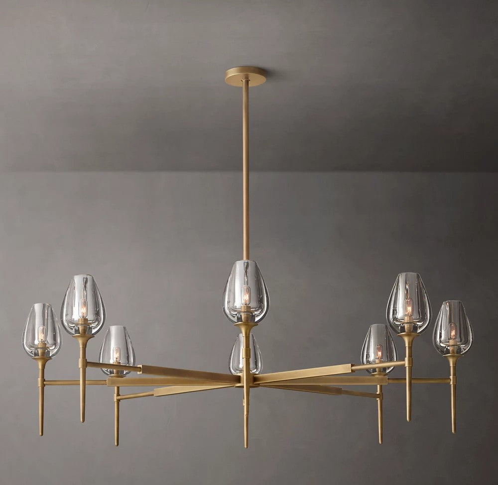 Tulip Round Crystal and Brass Chandelier