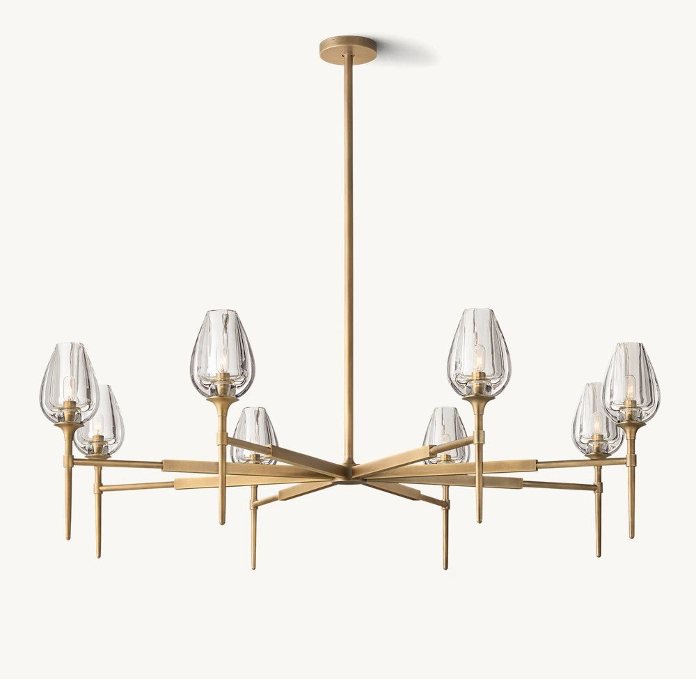 Tulip Round Crystal and Brass Chandelier