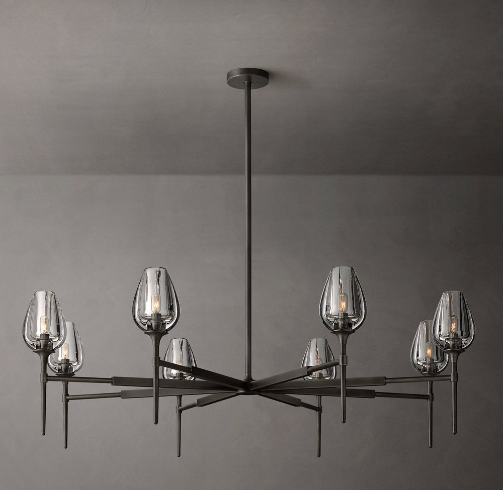 Tulip Round Crystal and Brass Chandelier