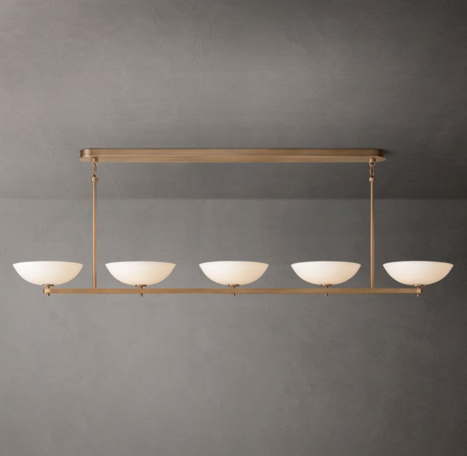 Vernet Linear Brass and Porcelain Chandelier