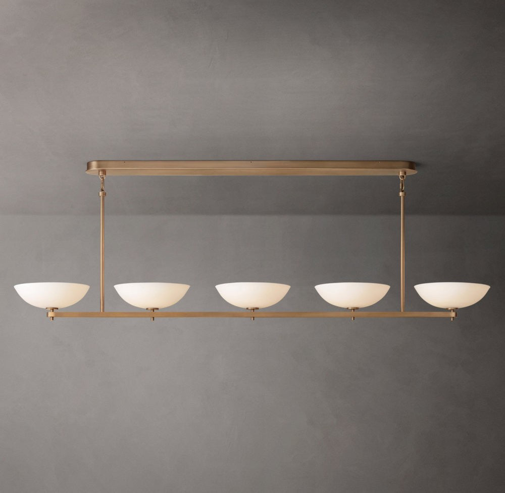 Vernet Linear Brass and Porcelain Chandelier