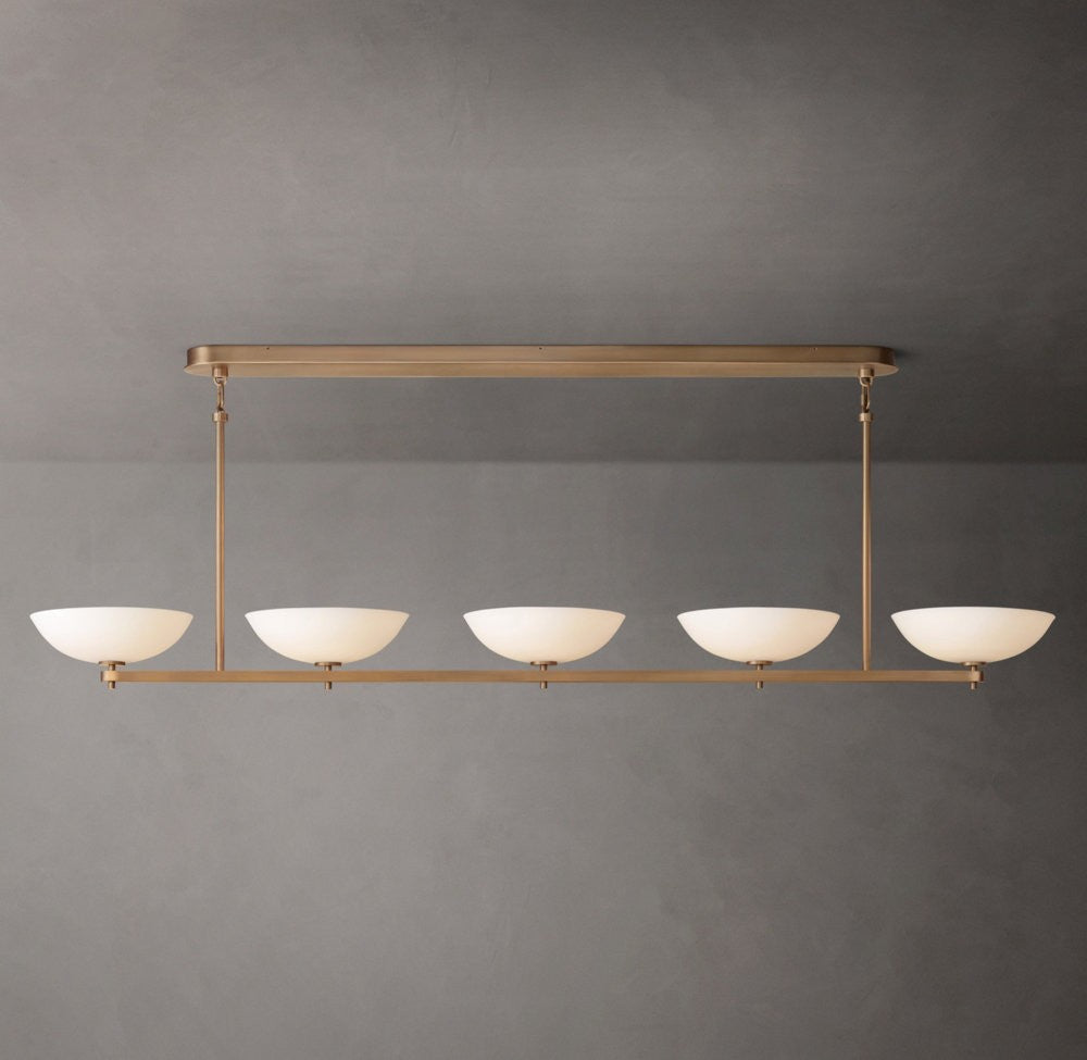Vernet Linear Brass and Porcelain Chandelier