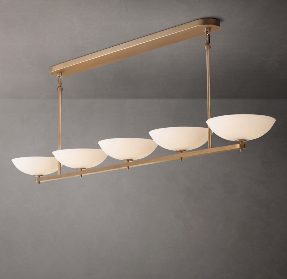 Vernet Linear Brass and Porcelain Chandelier