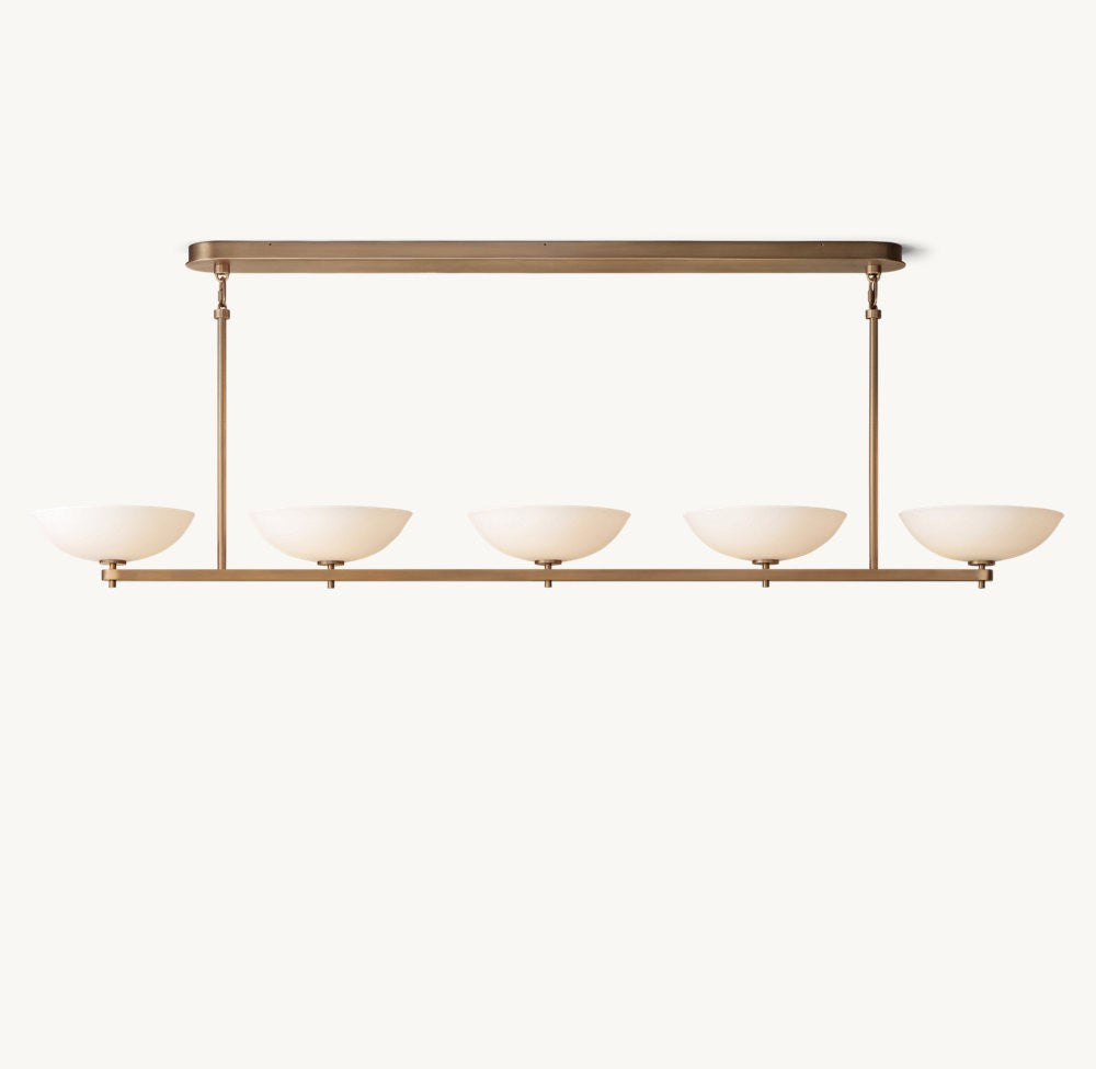 Vernet Linear Brass and Porcelain Chandelier