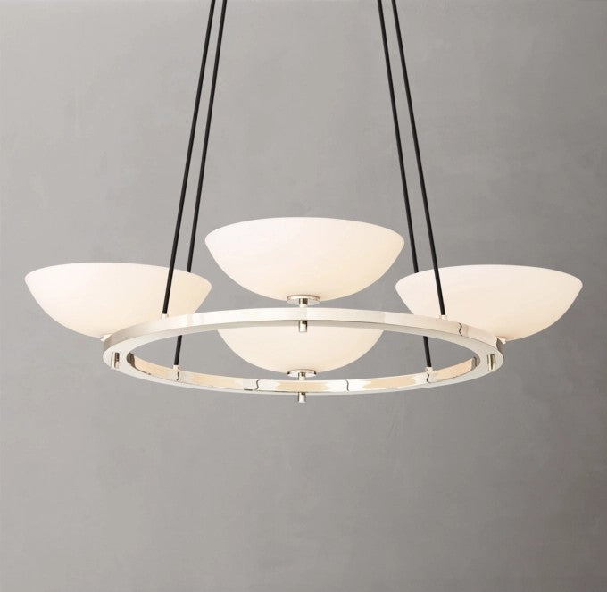 Vernet Round Brass Chandelier with Porcelain Shades