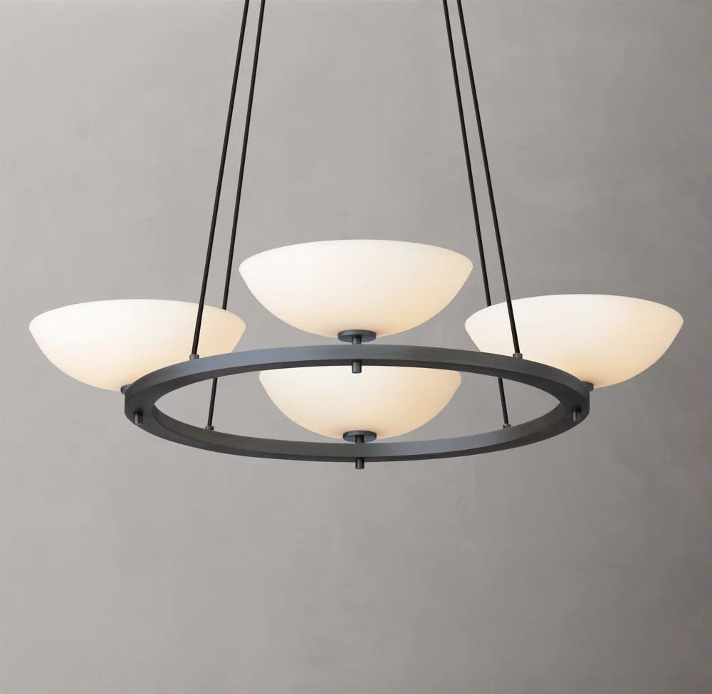Vernet Round Brass Chandelier with Porcelain Shades