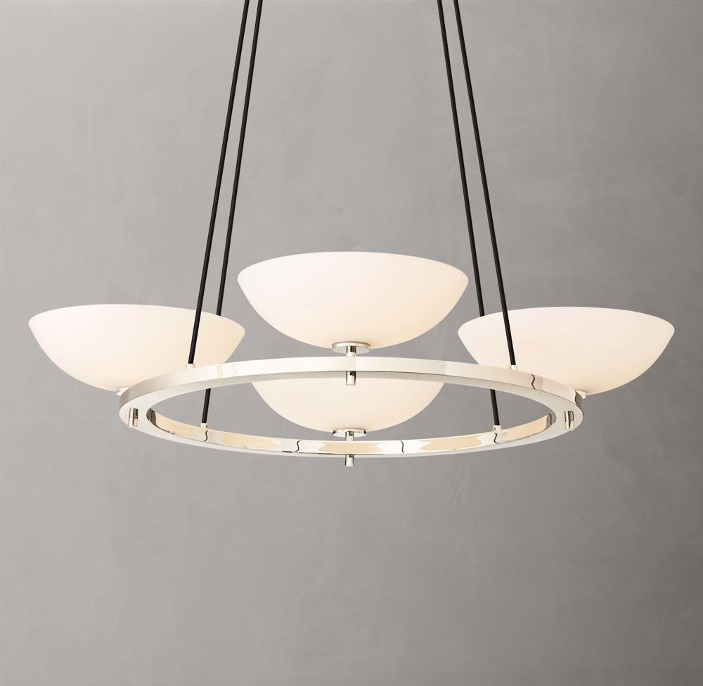 Vernet Round Brass Chandelier with Porcelain Shades