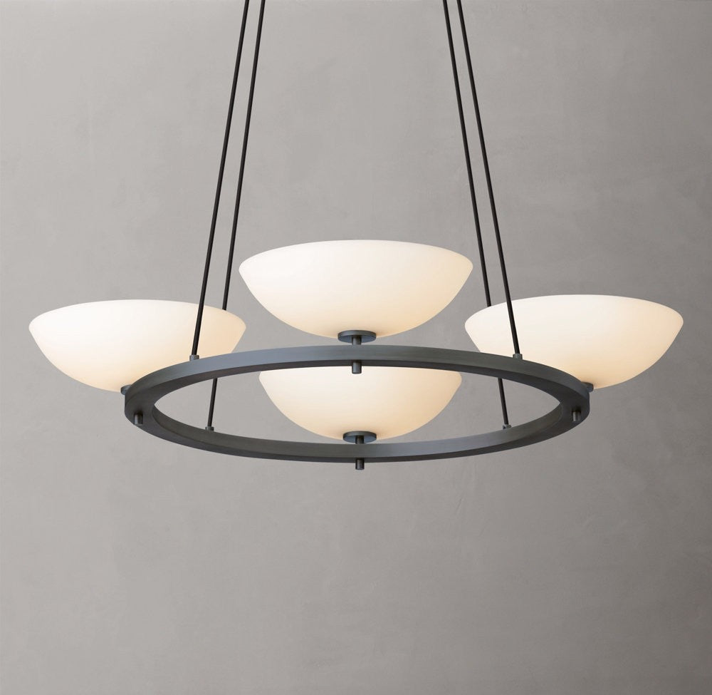 Vernet Round Brass Chandelier with Porcelain Shades