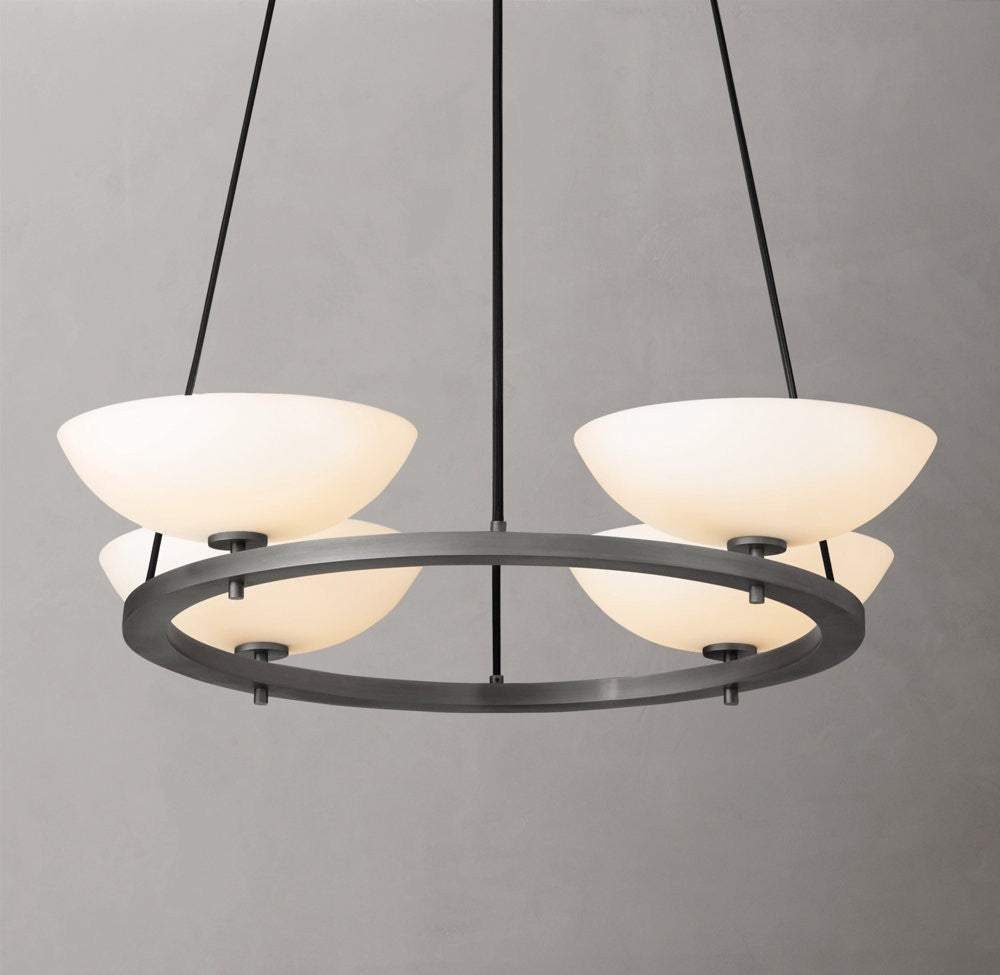Vernet Round Brass Chandelier with Porcelain Shades