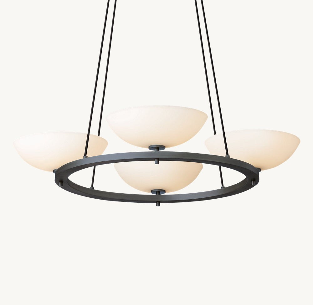 Vernet Round Brass Chandelier with Porcelain Shades