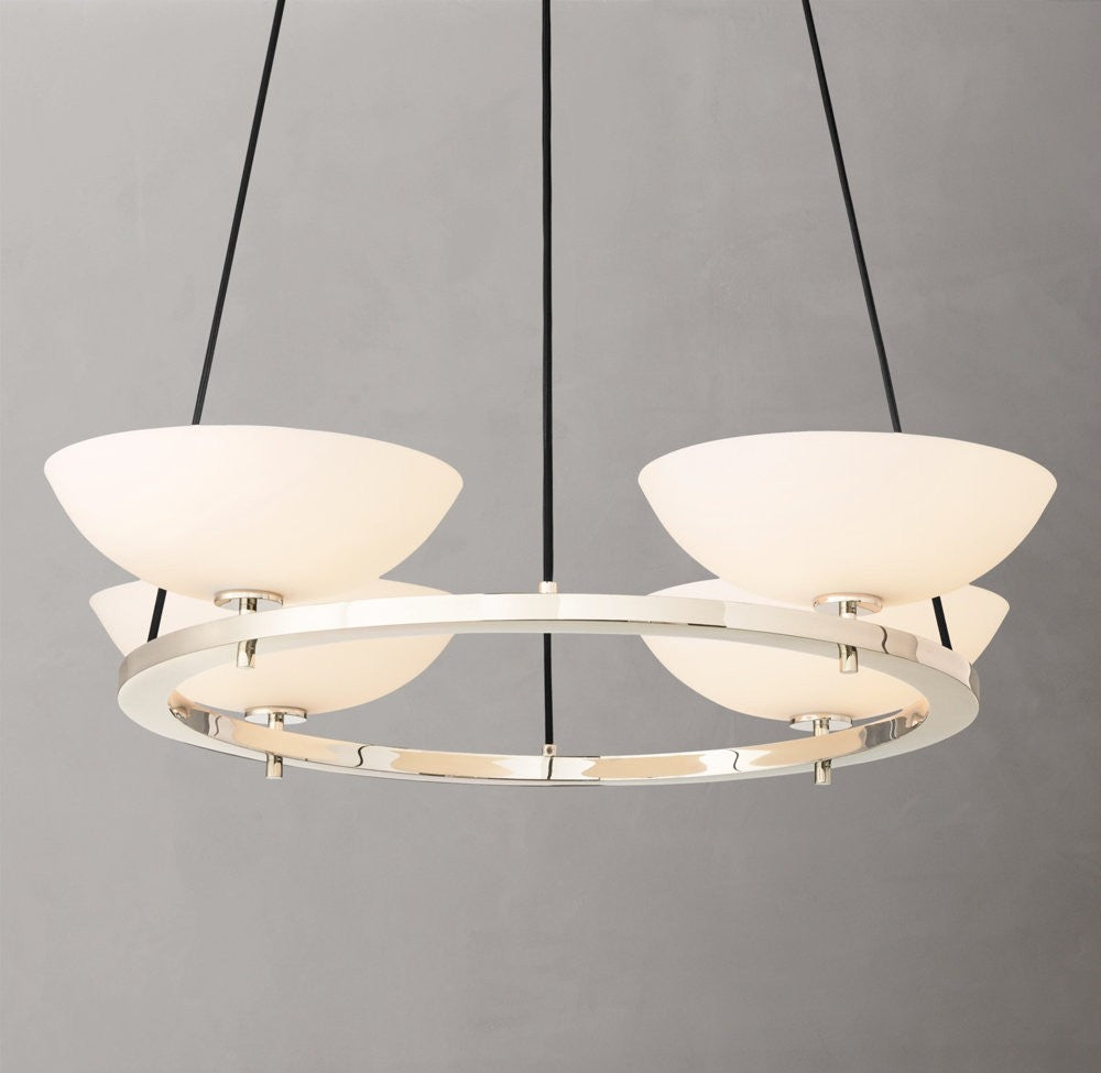 Vernet Round Brass Chandelier with Porcelain Shades