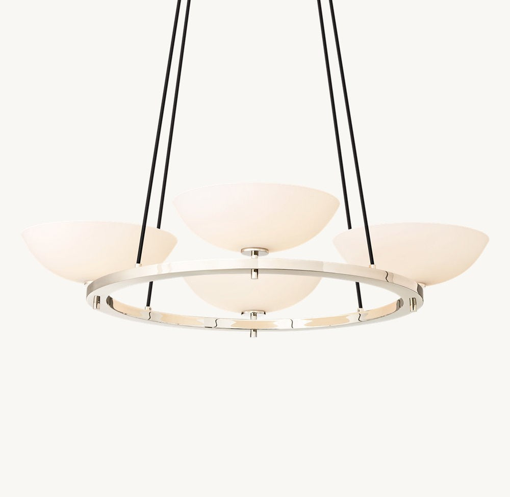 Vernet Round Brass Chandelier with Porcelain Shades