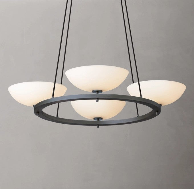 Vernet Round Brass Chandelier with Porcelain Shades