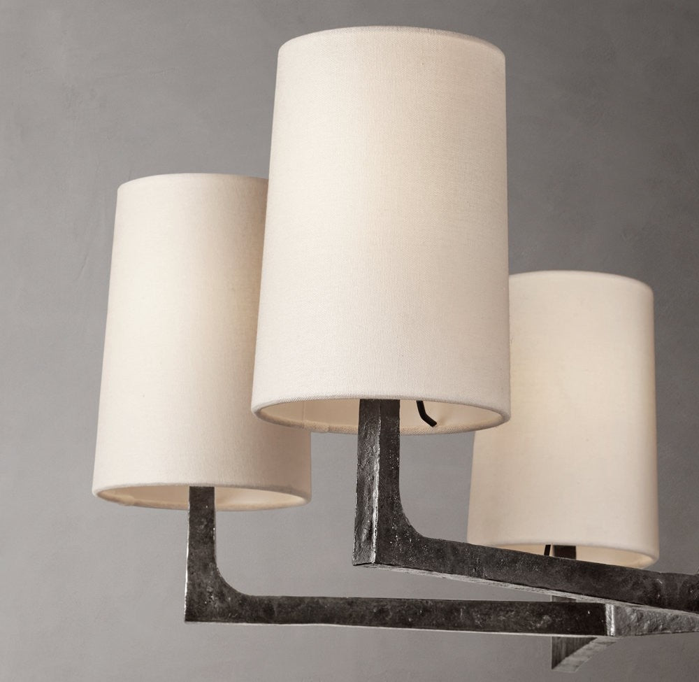 Wright Round Iron Chandelier with Linen Shades