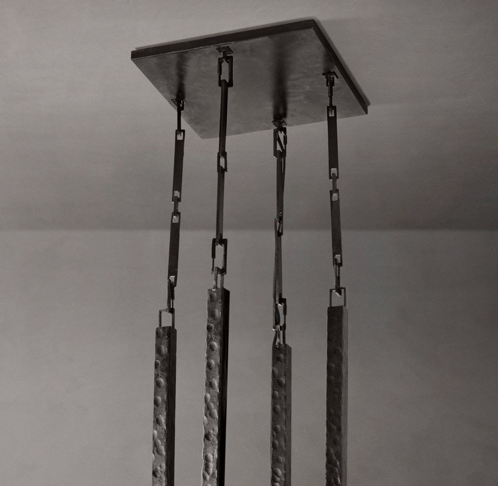 Wright Round Iron Chandelier with Linen Shades