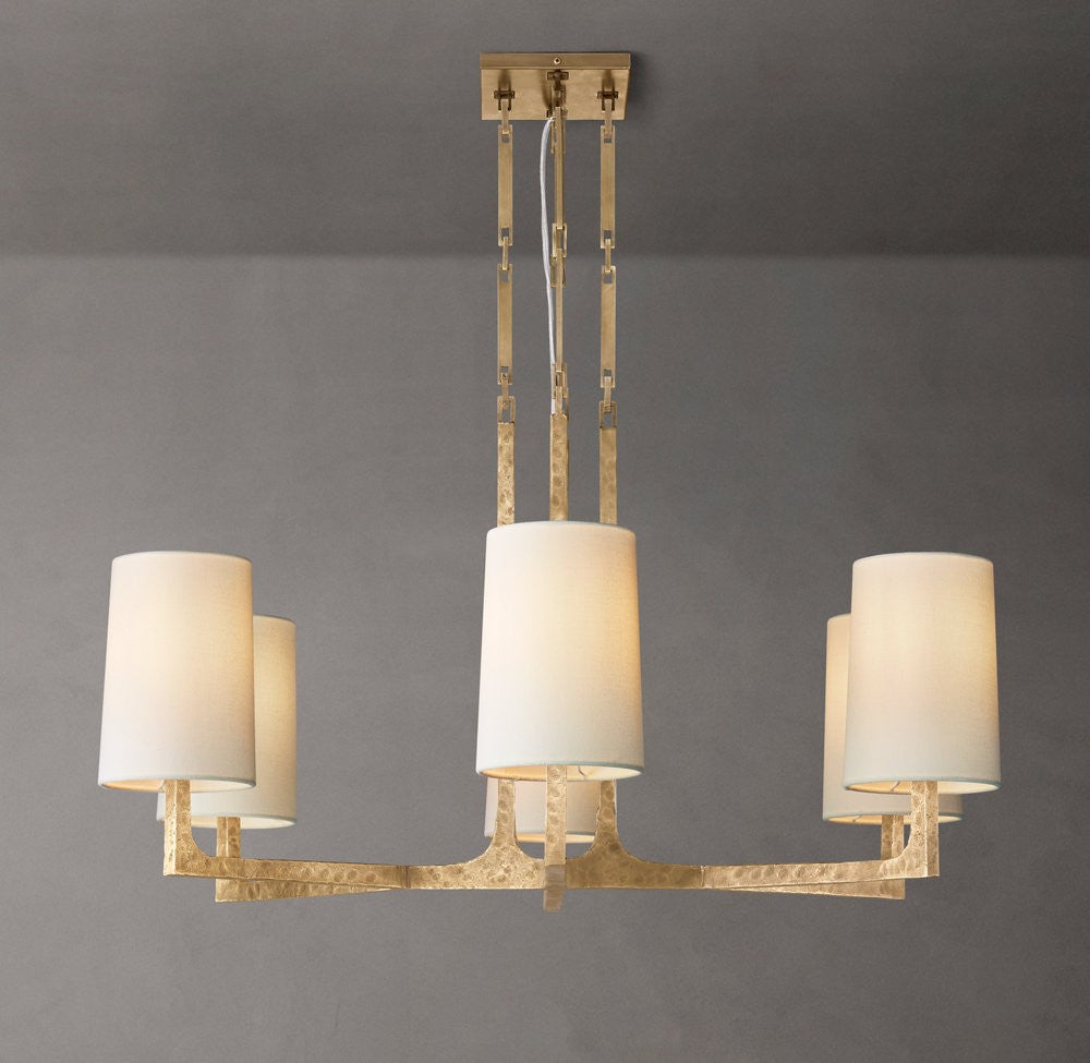 Wright Round Iron Chandelier with Linen Shades