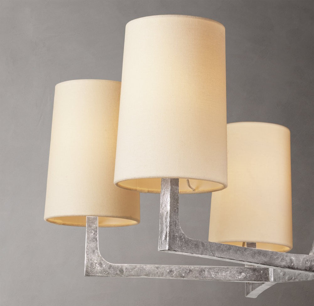 Wright Round Iron Chandelier with Linen Shades